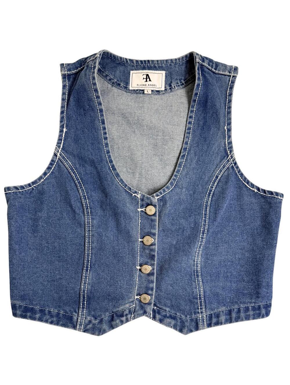 Y2K Denim Vest Top • Fitted Button Front Jean Vest